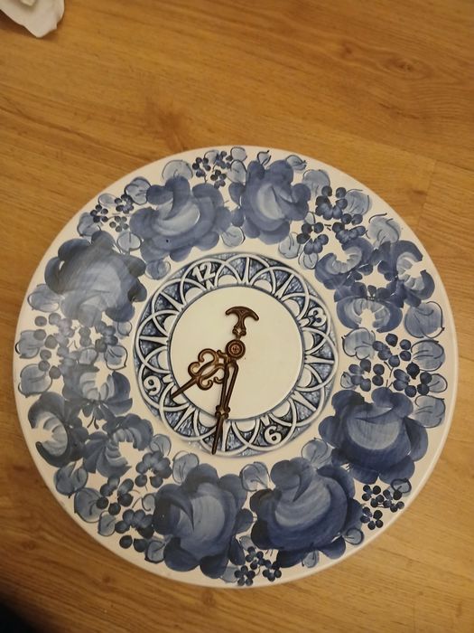 Zegar z fajansu wloclawek w kobalcie sr 37cm