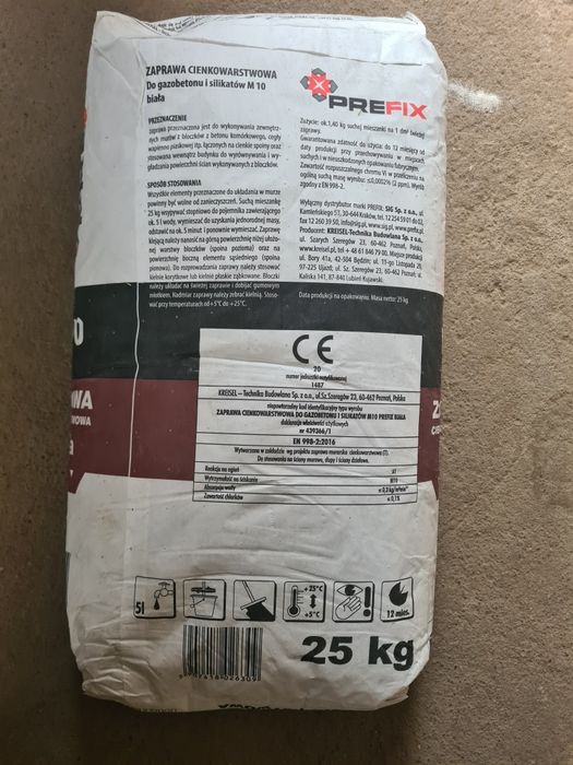 Zaprawa ciekowarstwowa do gazobetonu i silikatów PREFIX biała.