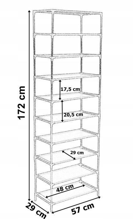 REGAŁ tekstylny na buty składany 9 półek ciemny brąz 172cm
