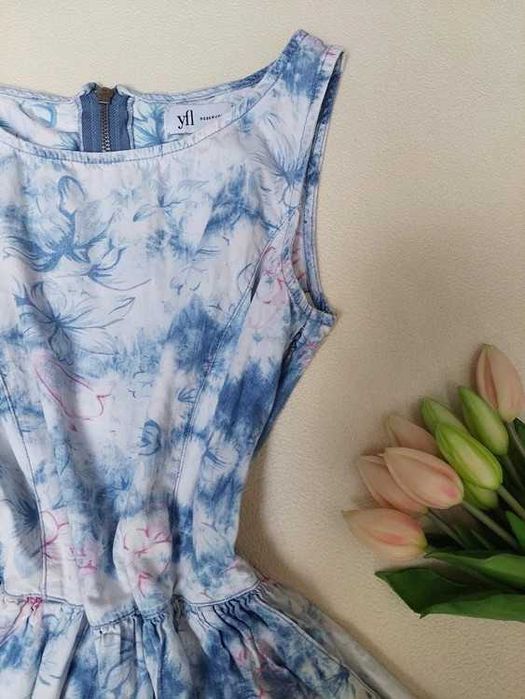 Reserved Sukienka A'la Jeansowa Dekatyzowana Kwiaty Boho Retro XS