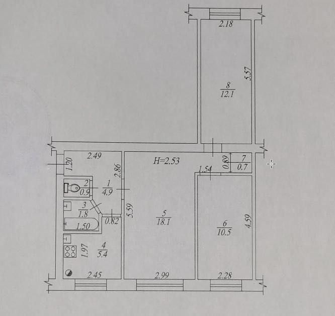 24900 $ ‼️СУПЕРЦЕНА‼️ 3к квартира Гагарина‼️ Аэрокосмический / 54м²