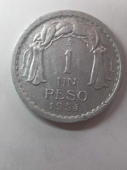 Монета 1 peso Чили, 1954год.