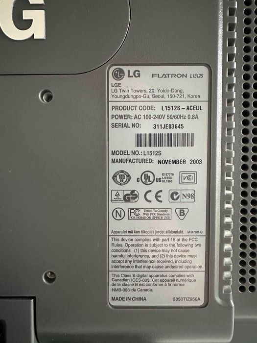 Monitor LG FLATRON L1512S 15"