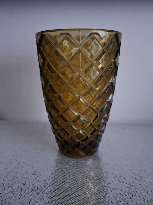 Designerski szklany wazon optyczny z czasów PRL