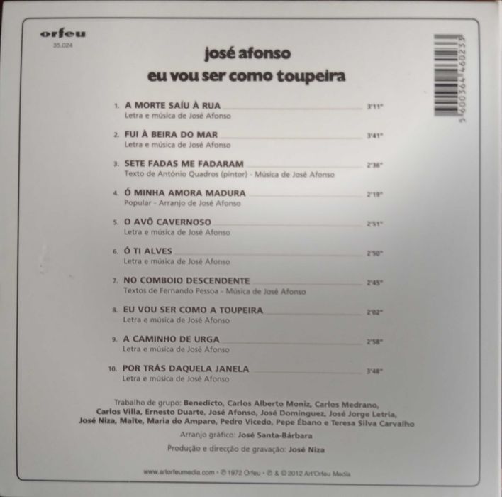 José Afonso	- - - - -		Eu Vou Ser Como a Toupeira	- - - - -	CD