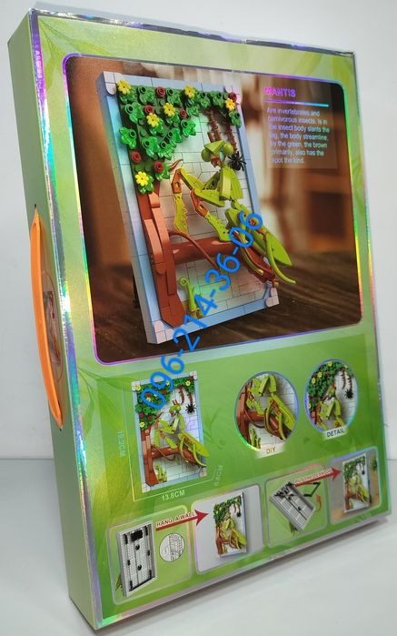 Конструктор Цветы и Насекомые 3 вида Стрекоза Богомол Жук