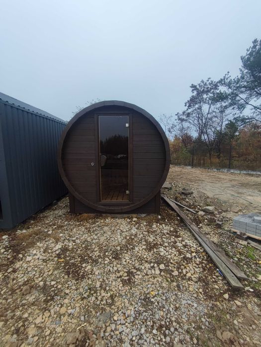 WYPRZEDAŻ Sauna Ogrodowa Beczka 2.5m Ściany 80mm! Z piecem - Od Ręki