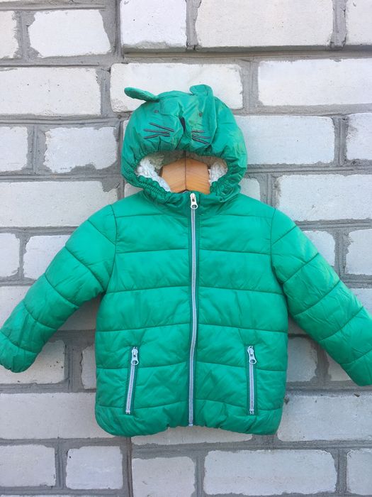 Осенняя весення зелёная куртка с ушками зайчик от next
