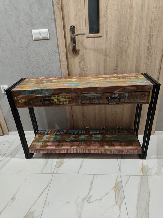 Nowy zestaw do jadalni stół i 4 cztery krzesła drewni odzyskane kolor