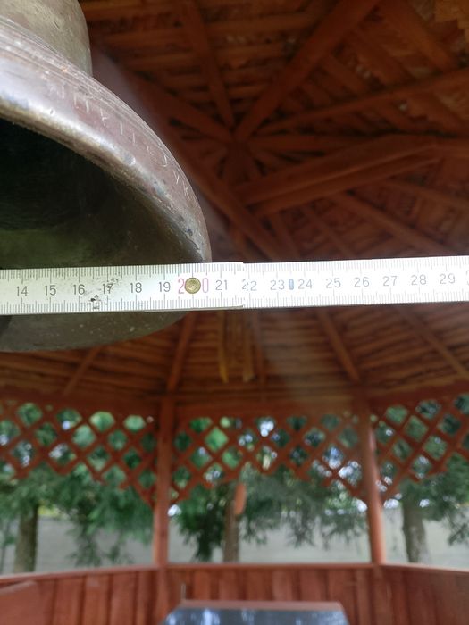 Duży, ciężki, stary dzwon okrętowy z brązu MW. OPL.