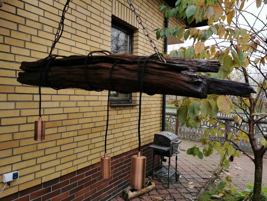 Żyrandol, stara belka, dębowy, industrial, loft