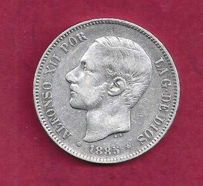 ESPANHA  5  PESETAS  1885-87    PRATA