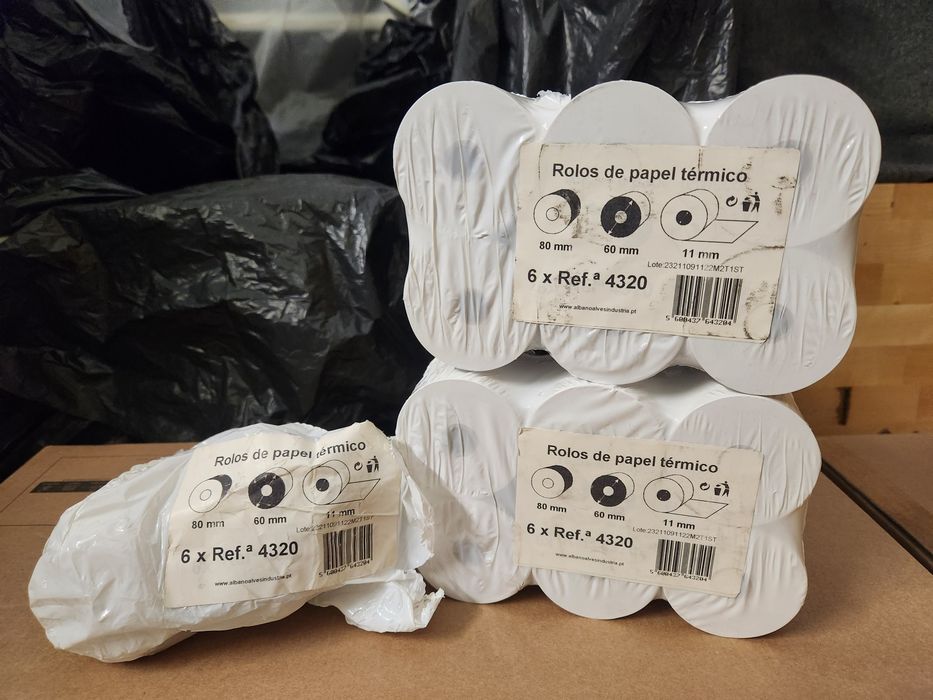 Rolo de papel térmico 80x60x11mm, 56g/m2, pack de 6un. Total 14 rolos térmicos.