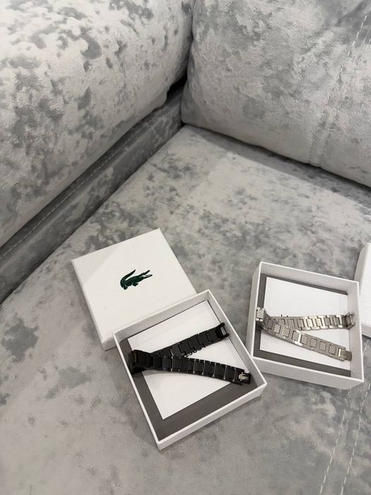Браслет Lacoste унісекс чорний/срібний з гравіюванням