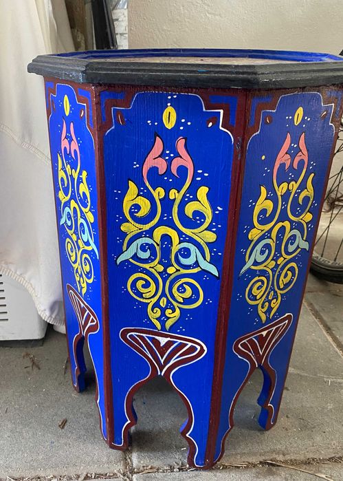 Mesa de Apoio Marroquina em Madeira, Pintada à Mão