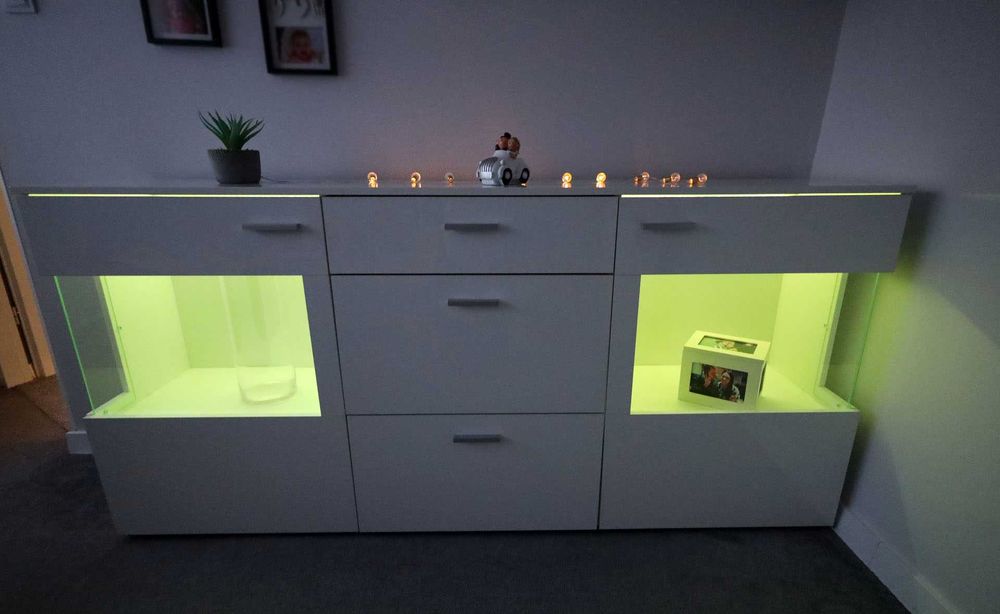 Komoda biała podświetlenie LED! Pojemna, wymiary 193x44x90 OKAZJA