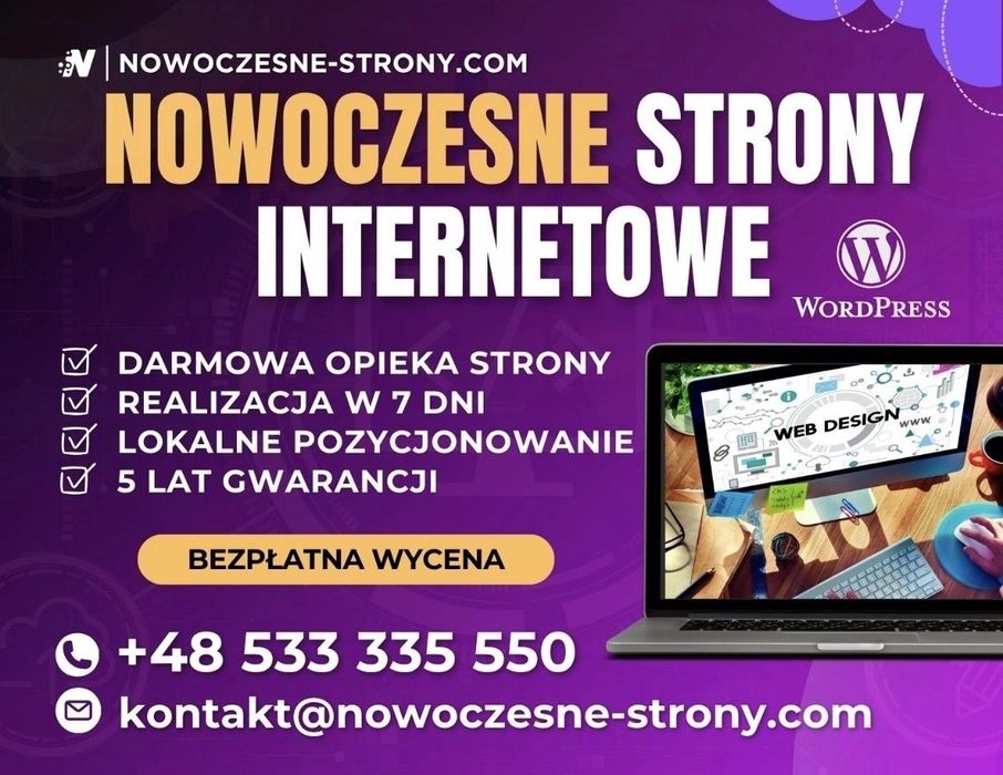 Nowoczesne Strony Internetowe | WordPress z 5-letnią Gwarancją | Opieka Stron 12 miesięcy