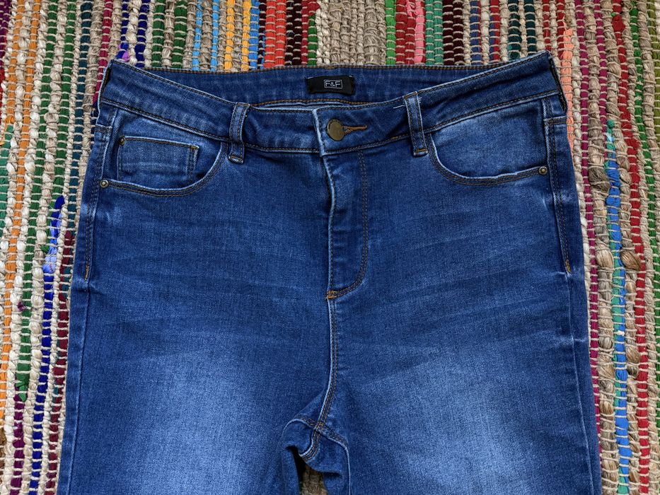 Джинсы стрейч синие клеш высокая средняя талия 38 36 flared bootcut