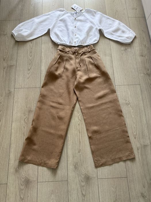 Стильные льняные брючки Zara для девочки 11-14лет, рост 146-158см