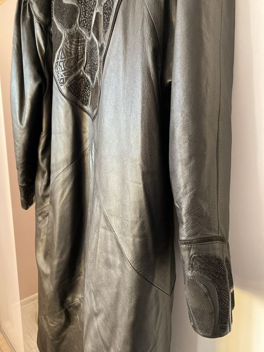 Płaszcz ze skóry naturalnej vintage czarny dlugi plaszcz gothik 40