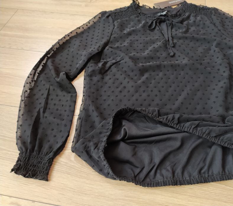 Elegancka bluzka wiązana czarna S 36 plumeti