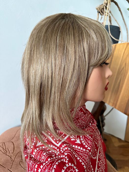 Peruka beż brąz grzywka 100% włosy naturalne ludzkie