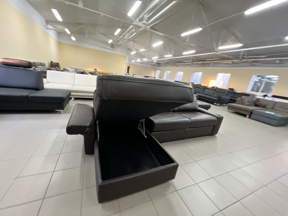 Доставка Диван кутовий шкіряний розкладний з нішею темно коричневий