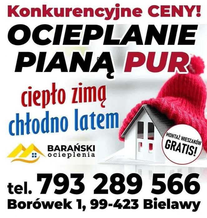 Ocieplenie pianą PUR 48 zł/m² |Poddasza, stropy, Pianka| Aleksandrów