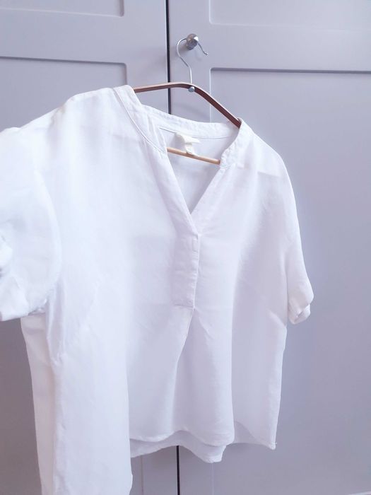 Biała koszula bluzka lniana H&M pudełkowa oversize 40 42