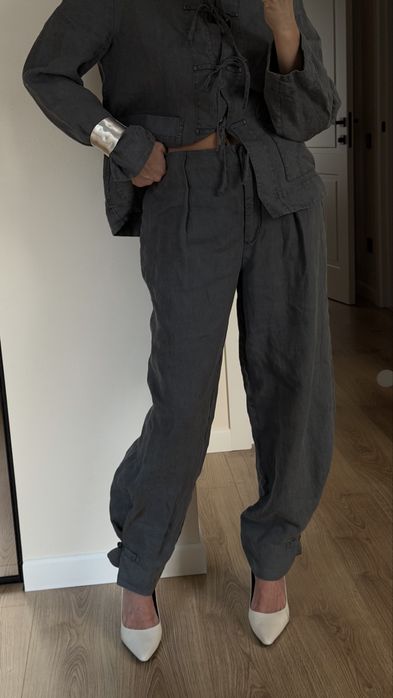 Льняний костюм Zara сірий, графіт, S-M