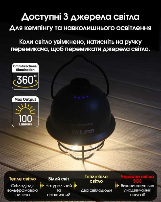 Nitecore LR40 Ліхтар Кемпінговий | ОФ. ГАРАНТІЯ 2 РОКИ!