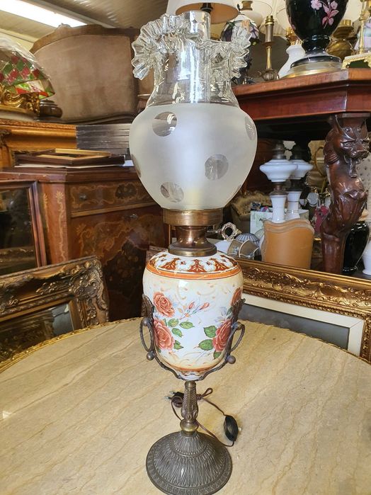 Lampa porcelana, mosiądz 66 cm