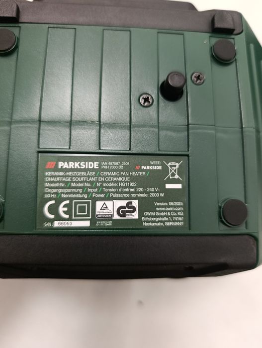 Тепловентилятор керамічний обігрівач  PKH 2000 D2, дуйчик Parkside