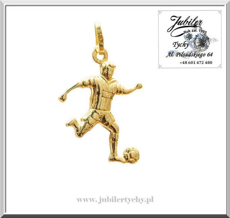 Złoty piłkarz z piłką złota zawieszka piłka nożna złoto 585
