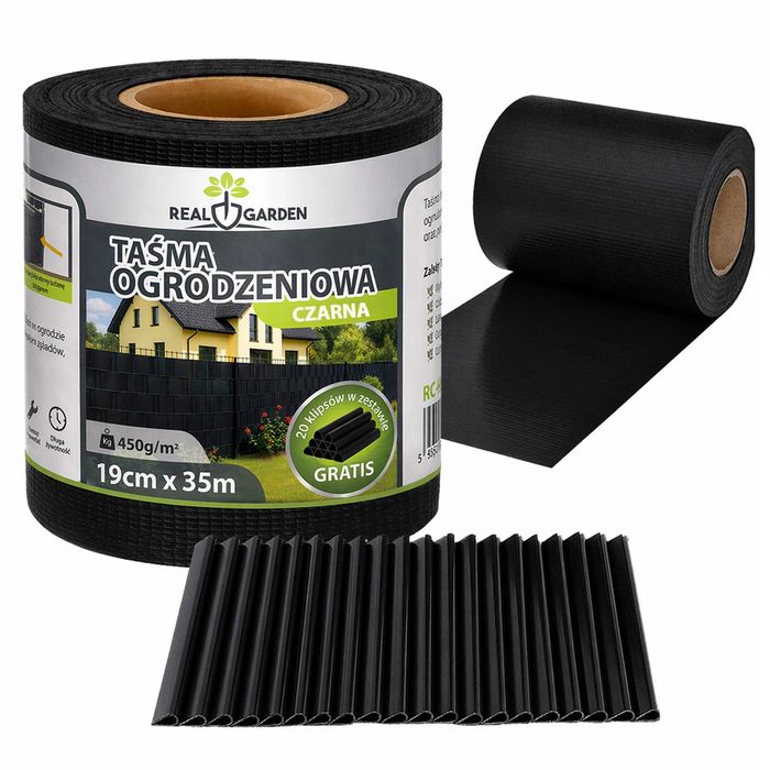 Taśma Ogrodzeniowa 19 cm x 35 m Osłona Panelowa na Ogrodzenie Płot UV Czarna