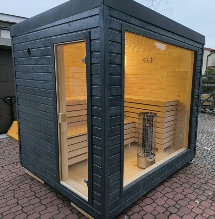 SAUNA zewnętrzna OGRODOWA 2,5x2,3 m Ocieplona +Piec + Witryna