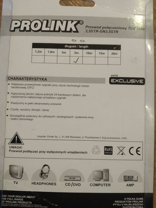 Przewód Prolink Exclusive TCV 2450 5m Przedłużacz Jack 3.5 Stereo