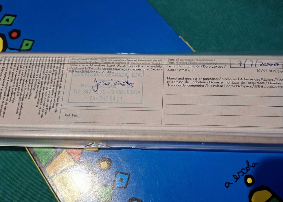 Caixa completa para relógio Swatch A Escola, Ano 2000