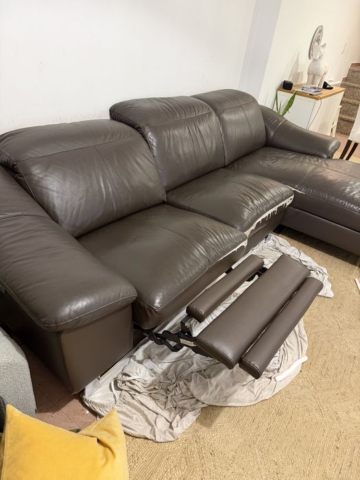 Sofá Chaise Longue Castanho Reclinável | A Funcionar