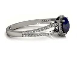 Przepiękny pierścionek, białe złoto 585, szafir, brylanty, rozm. 11