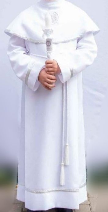 Alba komunijna chłopięca r.152 srebrne obszycia