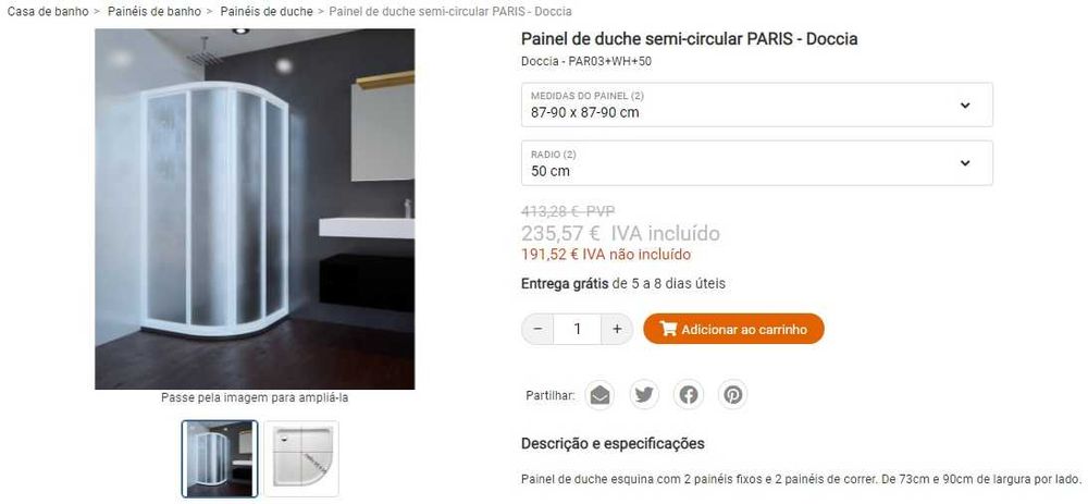 Painel de duche semicircular - Paris Doccia422805462214912003