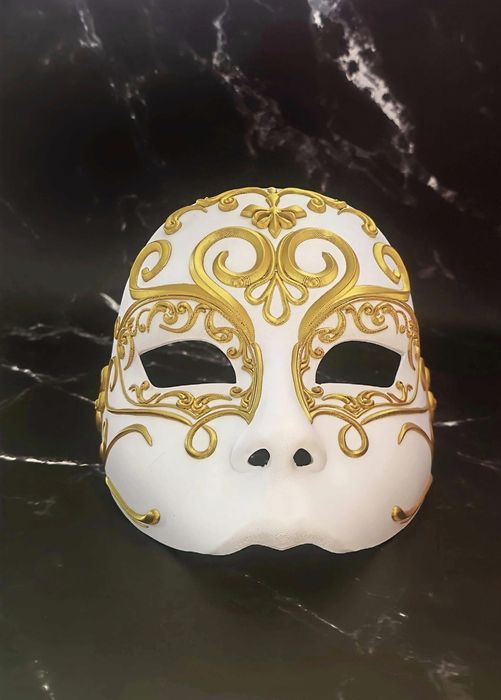 Luksusowa Maska Wenecka - Biało-złota. Bal Maskowy Karnawał Halloween