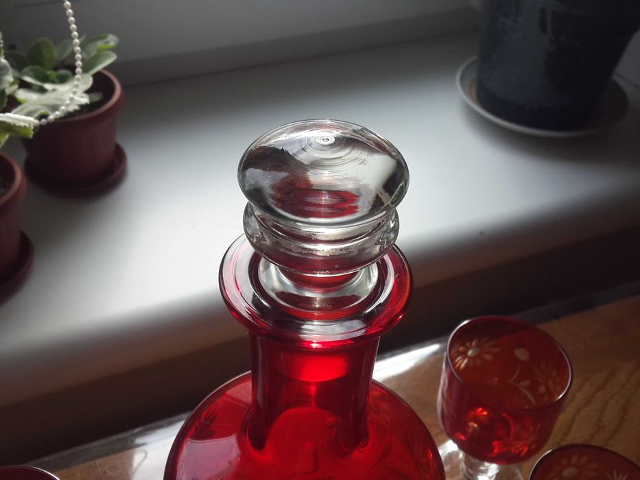 Графин рюмки для коньяка \ рубиновое стекло красный хрусталь