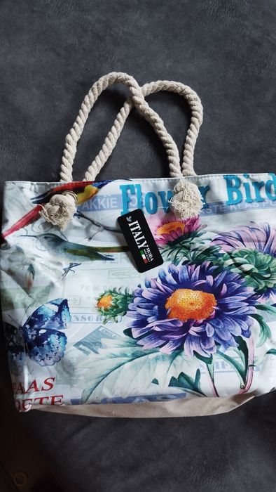 Torba plażowa Flamingi i Kwiaty
