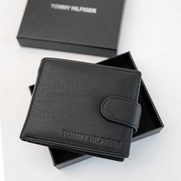 В ПОДАРОЧНОЙ УПАКОВКЕ! Кошелек кожаный для мужчин / черный, на кнопке