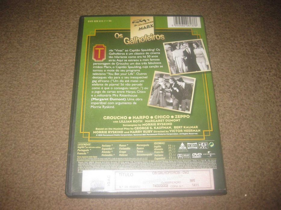 DVD "Os Galhofeiros" com os Irmãos Marx/Raro!