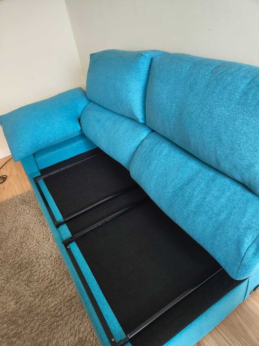 Sofa Conforama 3 lugares c/ chaise longue + arrumação + pufe