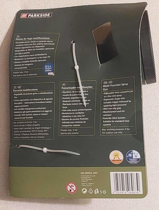 Pulverizador de rega multifunções Parkside, - novo, embalagem original
