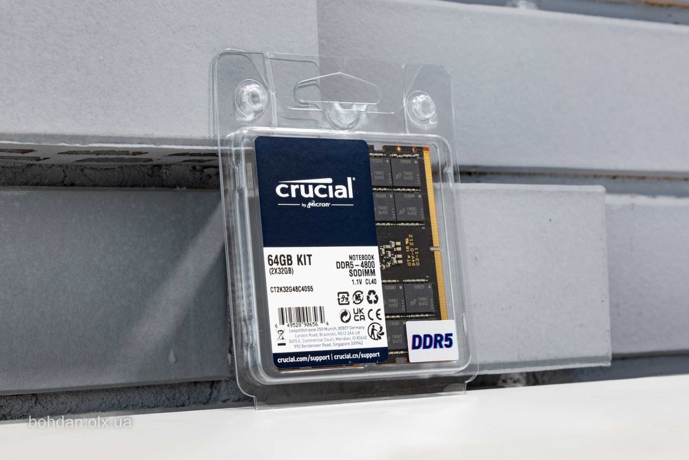 Crucial 64GB (2x32GB) 4800MHz DDR5 SODIMM RAM (CT2K32G48C40S5)